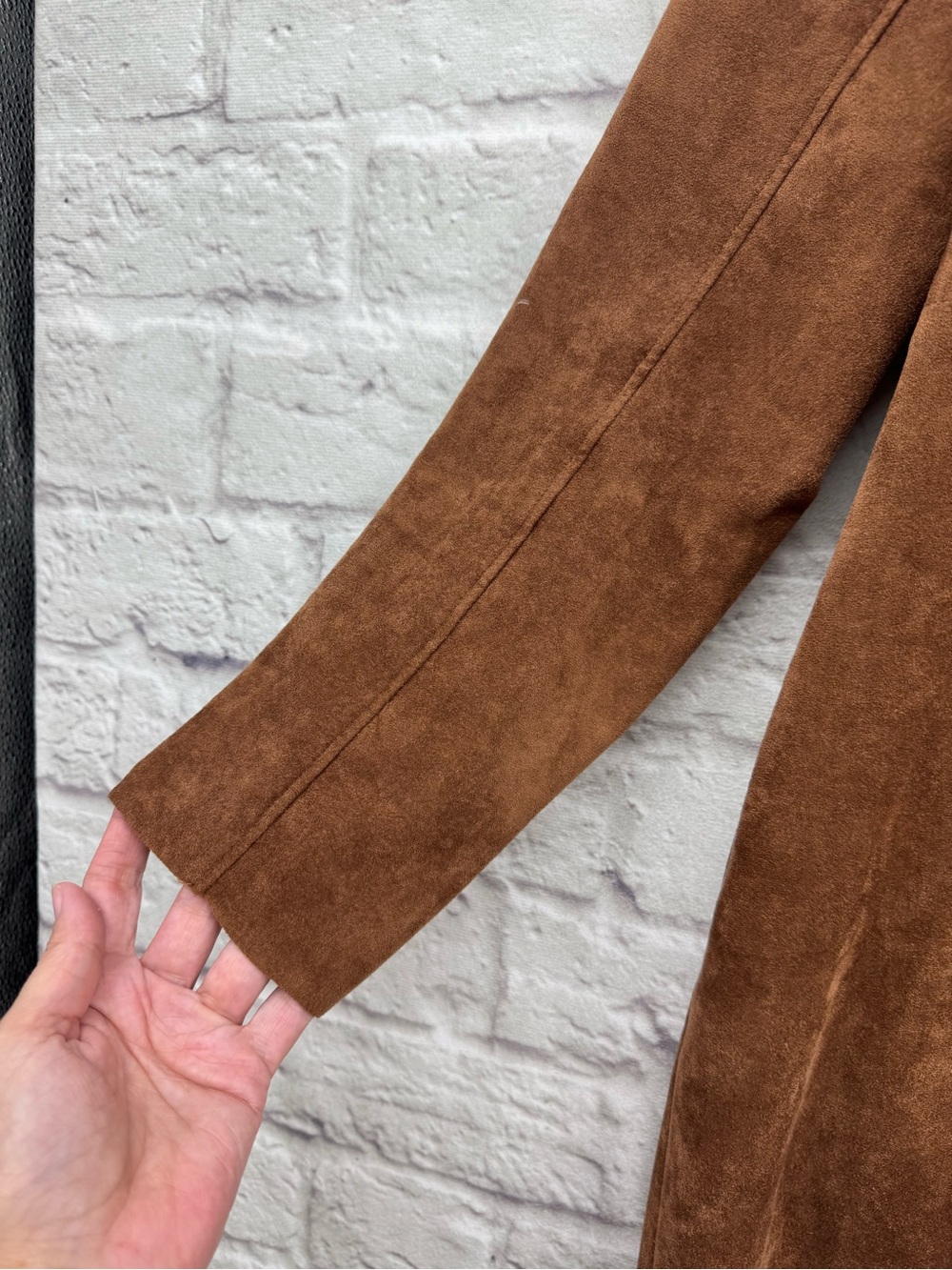 Blank NYC Faux Suede Duster Coat Size S Brown Western Boho BELT MISSING - Picture 4 of 15